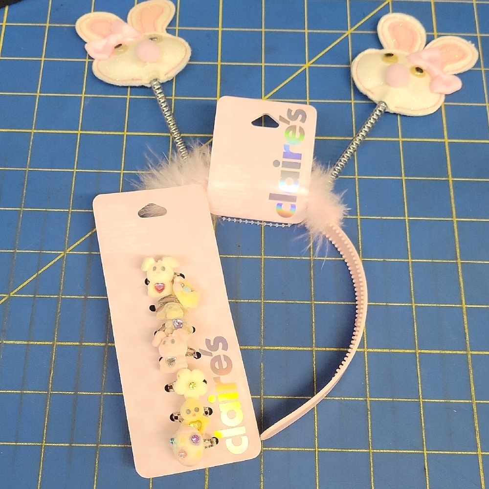 Claire's Pink Bunny Headband and Rings Set of 7 NWT